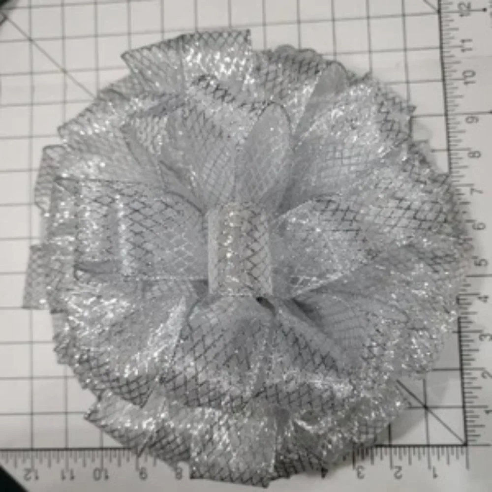 Christmas Tree‎ Bow Topper, Silver Sheer Tree Topper 44 Loop Bow